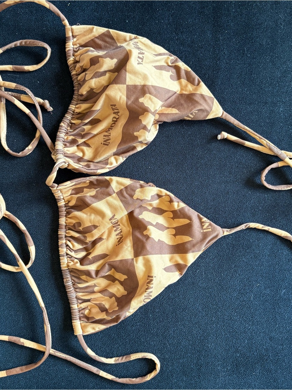 iNAMORATA Brown and Tan Camo Triangle Bikini Top